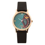 TEAL BY CHUMBAK Round Dial Analog Watch for Women|Folksy Owl Collection| Solid Vegan Leather Strap|Gifts for Women/Girls/Ladies |Stylish Fashion Watch for Casual/Work - Black