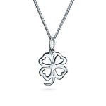 Celtic Saint Patrick Heart Flower Shamrock Good Luck Charm Four Leaf Clover Pendant Necklace For Women Teen .925 Sterling Silver