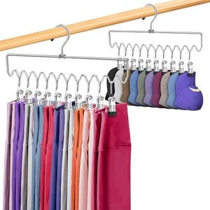 Legging Organizer for Closet Organizers and Storage, 2 Pack Metal Yoga Pants Hangers with 10 Rubber Clips Holds 20 Leggings, Skirt, Bra, Cap, Space Saving Hanger College Dorm Essentials for Girl Guy