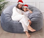 WhatsBedding [Velvet Fabric] Large Bean Bag Chair: 3 ft Memory Foam Bean Bag Chairs for Teens with Filling,Kids Bean Bag Chair with Filler Included,Soft Faux Fur Fabric,Fog Grey,3 Foot