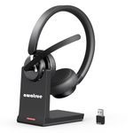 awatrue Wireless Headset, Bluetooth Headset with AI Noise Cancelling Microphone & Charging Base, 2.4GHz Wireless Headphones with USB Dongle for PC/Computer/Laptop/Remote Work/Call Center/Zoom