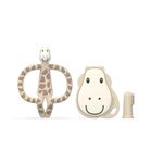 Matchstick Monkey, Antimicrobial Teething Starter Set - 1 Flat Face Teether, 1 Animal Teether, 2 Silicone Finger Toothbrushes, 3 Months Old+, Gigi Giraffe