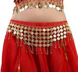 Cielary Coins Belly Dance Hip Scarf Belt Halloween Costume Accessory, Gold, One Size