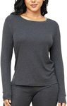 LIQQY Women's Ultra Thin Scoop&Crew Neck Undershirt Long-Sleeve Thermal Underwear Shirt Top (Large, Charcoal-Crew Neck)