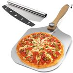 Pizza Peel 12 Inch Pizza Shovel Metal Pizza Paddle 12 Inch Pizza Peel Aluminum Pizza Paddle with Foldable Handle Pizza Kit Pizza Cutter Kit with Pizza Cutter Rocker