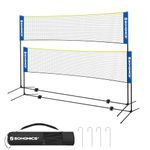 SONGMICS 4 m Badminton Net, Volleyball Net, Adjustable Height Pole, Portable Set for Tennis, Beach-Volleyball, Garden, Park, Outdoor, Blue and Yellow SYQ400Q02
