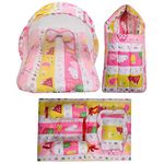 Infantbond Combo Of Baby Cotton Nest | Bed With Net | Carry Bag | 4 Pcs Bedding Set(0-6 Months) (Pink Fox, Single Size)