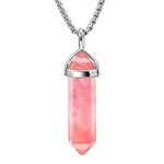 BEADNOVA Cherry Quartz Necklace Gemstone Crystal Necklace for Women Healing Stone pendant Jewelry for Men Pendulum Divination Hexagonal pendant (18 Inches Stainless Steel Chain)