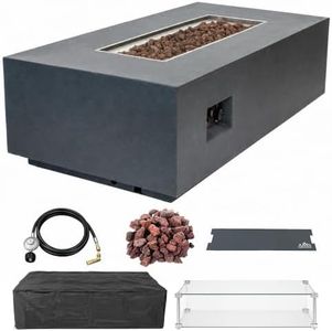AMS Creations | Chelsea 55 inches Rectangular Propane Gas Outdoor Fire Pit Table | Concrete GFRC Fire Pit Table | with SS Burner, Canvas Cover, SS Lid, Lava Rock, and Wind Guard Included
