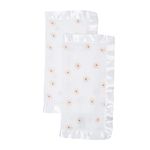 lulujo Security Lovey Blankets Unisex Softest Breathable Cotton Muslin Security Blanket Set with Silky Satin Trim| Neutral Comforting Blanket for Girls & Boys| 16in x 16in| Daisies