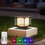 LUTEC Solar Post Lights Outdoor, Dusk to Dawn Solar Lamp Post Light with Remote Control, Waterproof RGB Color Changing Post Light Solar Powered, Black Column Lights Pillar Lights for Outside