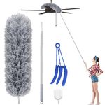 Extendable Feather Duster, Bendable Microfiber Duster with 16-84 Inches Extension Pole, Long Duster with Silicone Cap and Blind Cleaner for Ceiling Fan,Blinds and Furniture