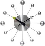 Infinity Instruments Orb Spoke Midcentury Modern 15 inch Retro Starburst Ball Wall Clock Quiet Quartz Movement Mid Century Modern Decorative (Silver)