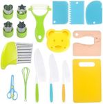 WADY Kids Safe Knife Set, Montessori Kitchen Tools for Toddlers - Kids Cooking Sets,Toddler Knife for Real Cooking with Safe Knives,Peeler, Cutting Board,Crinkle Cutter & Fun Shape Cutters (17 PCS)