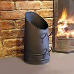 HomeZone Traditional Fireside Coal Hod with Metal Handles - Steel Black Companion Log in Holder for Coal Storage Fire or kindling Wood Burner - Wood Storage Indoor Outdoor for Fireplace Accessories