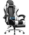 GTPLAYER Gaming Chair Massage Ergonomic Computer Chair with Footrest and Lumbar Support Height Adjustable PC Chairs with 360°-Swivel Seat and Headrest for Office White