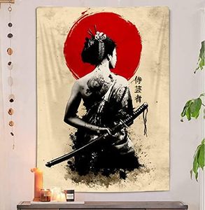 JOKIMAL Japanese Woman Geisha Samurai Tapestry Poster Wall Wall Art Wall Decor Apartment Home Dorm Wall Decorations for Living Room Bedroom Tapestries 40"x60"