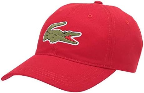 Lacoste Men's Big Croc Twill Adjustable Leather Strap Hat, Red, ONE