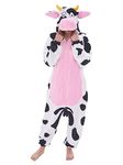 NEWCOSPLAY Unisex Adult Pink Cow Onesie Pajamas Animal One Piece Costume Cosplay Sleepwear (Pink Cow, Medium)