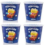 Modern Style Reusable Plastic Popcorn Box / Popcorn Containers / Popcorn Bowls Set for Movie Theater Night - (BPA Free - BLUE 4 Pack-75 oz)