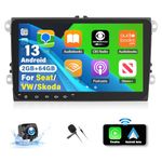 CAMECHO 2G+64G Android 13 Car Stereo 9 Inch Radio for VW Seat Skoda Caddy Polo Golf Passat with Wireless CarPlay Android Auto Bluetooth GPS Navi TouchScreen WiFi FM Mirror Link SWC+ Rear Camera Mic