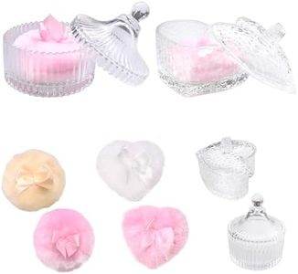 TANEMUDO 6 Pcs Large Body Powder Puff with Container Reusable Powder Puff and Puff Powder Crystal Container for Glitter Face and Body Makeup, Washable Velour Wet and Dry Use (Round,Heart)