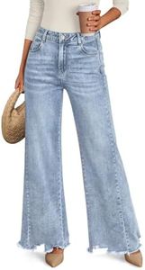Trendy Queen Women's Wide Leg Jeans Stretchy High Waisted Straight Leg with Raw Hem Baggy Denim Pants LightBlue 14