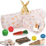 HERCOCCI Rabbit Toys, Bunny Tunnels & Tubes, Collapsible 3 Way Rabbit Hideout Tunnel with Chew Toys for Rabbit Bunny Guinea Pig Ferret Kitten