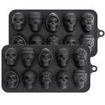 Webake Skull Chocolate Mold with 5 Different Shapes, Silicone Skeleton Mold for Halloween Chocolate, Candy, Jello, Ice, Cube, Treats, Pack of 2