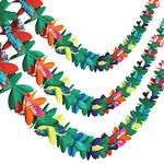 3Pcs Tropical Flower Garland Tissue Garland Flower Luau Hawaii Garland Multicolored Tissue Flower Leaves Banner for Luau Party Birthday Hawaiian Theme Party - 27 ft