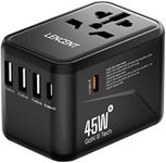 LENCENT Universal Travel Adapter, GaN III 45W International Charger with 3 USB Ports & 2 USB-C PD Fast Charging Adaptor, Worldwide Wall Charger for iPhone, Laptops, USA/UK/EU/AUS, Black