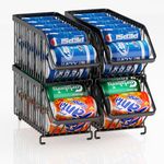 GILLAS 4 Pack Stackable Soda Can Organizer for Refrigerator, Can Holder Dispenser, Canned Food Storage Rack for Fridge, Kitchen, Countertops, Cabinets, Black