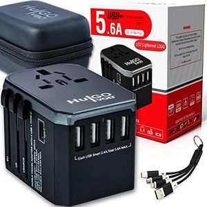 HulGO Volt Worldwide-Travel-Adapter, Universal-Plug Adaptor For Multiple Devices - 4 USB Ports with 5.6A Fast Charging - 1 Type C 3.0A Charger, International-Power-Adapters All In One