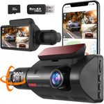 360° Dash Cam, 2 Channel Dash Camera for Cars,1440P Dash Cam Front and Inside,3” Screen,170°Wide Angle, WDR,24H Parking, Free 32GB SD Card and Card Reader