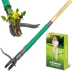Allsetool Weed Puller Tool with 2 Weed Eject Feature, 1.1m Stand Up Dandelion Remover Tool, Real Bamboo Handle and Metal 4 Claw & Foot Pedal, Heavy Duty Garden Weeder