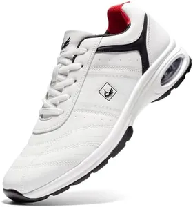 U.Ofeiy Men's Professional Lace Up Arch Fit Sneaker Casual Non-Slip Waterproof Spikeless Golf Shoes Sport Outdoor Walking Shoes Golfers White Black Color Size 9.0