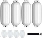 Goplus 4 Pack Marine Boat Fenders, Ribbed Twin Eyes Boat Fender with 4 Ropes & 1 Air Pump, Various Sizes & Colors, Vinyl Inflatable Boat Bumpers for Docking Pontoon Boats (White, 27 inch x 8.5 inch)