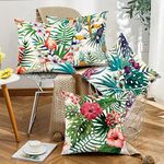 Uiiooazy Green Tropical Palm Leaves Throw Pillow Covers for Living Room Sofa Decor Pink Flamingo Birds Spring Flowers Outdoor Home Decorative Pillow Covers 18x18 Inches 4PCS Set