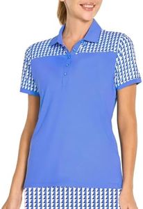 M MAELREG Womens Golf Shirt Short Sleeve Regular Fit Moisture Wicking Quick-Dry Printed Collared Tennis Polo Shirts for Women, Haze Blue, Small