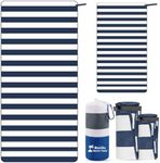 BonGu Beach Towel Set 180x80cm & 60x38cm Microfiber Travel Towels Super Absorbent Compact Lightweight Quick Dry Towels for Beach Pool Bath Sand Free Beach Towels (Navy Blue)