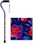 Designer Walking Cane with Offset Handle, Lightweight Adjustable Walking Stick with Carrying Strap, “Maui Flowers Design