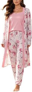 Eternatastic Women's 3 Piece Knit Lounge Set Pajama Long Sleeve Cardigan Sleeveless Top Pants Pjs Sets L Pink Floral
