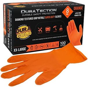 Dura-Gold Duratection 8 Mil Orange Super Duty Diamond Textured Nitrile Disposable Gloves, Box of 100
