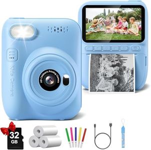 Kids Camera Instant Print, 3.0" HD 32MP Kids Camera Birthday Gifts for 3-12 Year Old Girls Boys, 1080P Digital Camera for Toddler Children, Portable Toy with 32GB SD Card-Blue