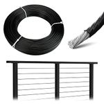 Muzata 150ft Black Vinyl Coated Wire Rope 1/8" Overmolded to 3/16" for 1/8" Black Cable Railing System Stainless Steel Aircraft Cable 7x7 Strand Indoor Outdoor Decking Stair Balustrade DIY WR17 WP1