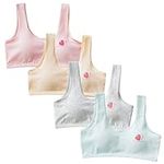 HewMay Girl Bra 4 Packs Training Bra Age 10-14 Teen Student Girls' Seamless Cami Bra