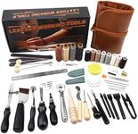 BUTUZE Leather Kit, Leather Tooling Kit, Practical Leather Working Tools with Leather Beveler, Groover, Stitching Punch Sewing Thread and Needles - Comes with Leather Roll Bag and Manual