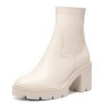 DREAM PAIRS Women's Chelsea Platform Boots Elastic Chunky Heel Lug Sole Ankle Booties Shoes, Beige White/Pu, 5.5