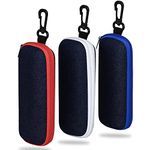 molshine 3 Pieces Portable Denim Glasses Case,Travel Zipper Eyeglasses Case for Students Women Men Girl (Blue&White&Red)