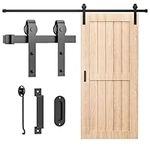 Signstek 6.6 FT Black Steel Slide Sliding Barn Door Hardware Kit, Rustic Style Sliding Door Hardware with Handles/Latch Antique Indoor Decoration for Kitchen, Bedroom, Barns, Garages (J Shape)